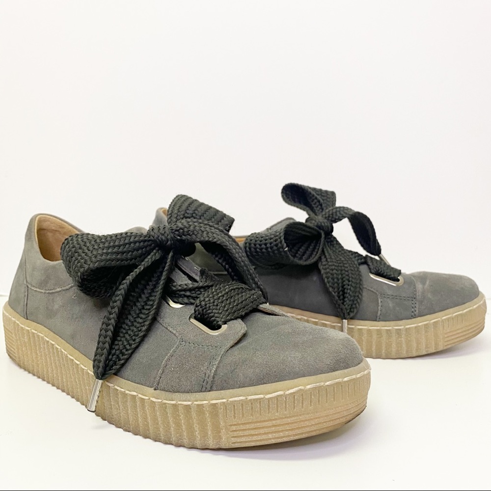 GABOR 33-330 Olive Suede Wide Lace Sneakers 8 platform tennis shoes